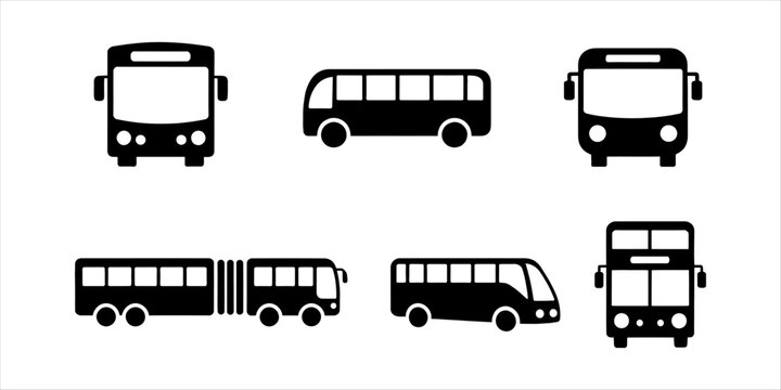 Set of black and white bus icons, versatile for various designs