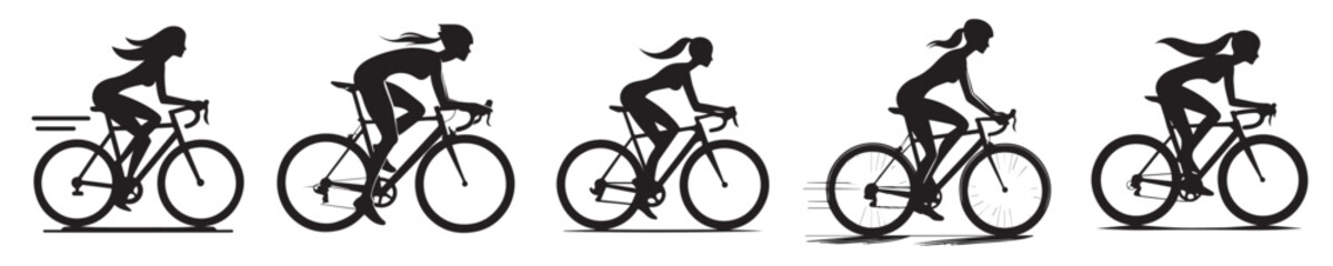 Naklejka premium woman riding a bicycle with silhouette style