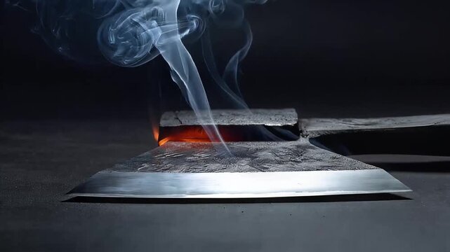 Axe Blade Close-Up Smoke Wisps Dark Dramatic Seamless Loop