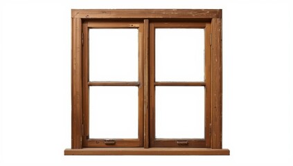 Obraz premium Antique brown wooden window frame with four panes on a white background
