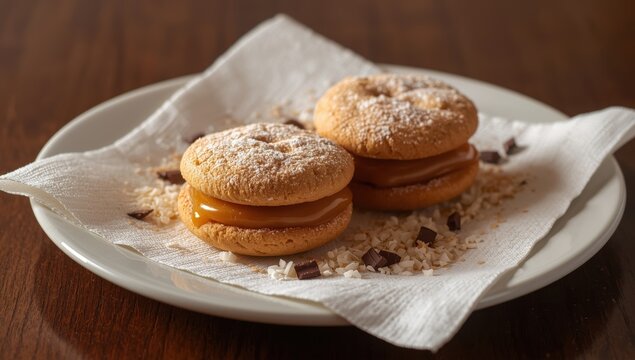Alfajor cookies from Peru served on a napkin