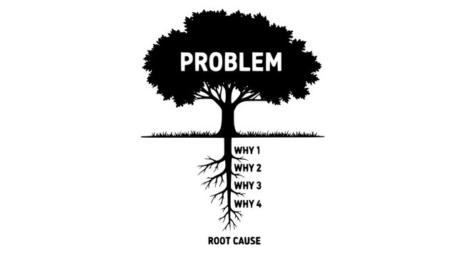 5 Whys Root Cause Analysis Tree Concept Black Vector