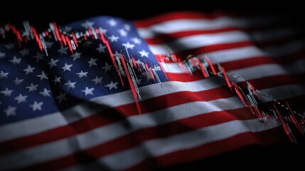 Fintech Oil Price Trends Displayed Over a Flag Background in a Dark Style With a Commodity Chart and Market Movement Analysis