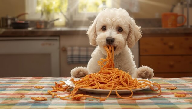Poodle Cookie consumes linguini