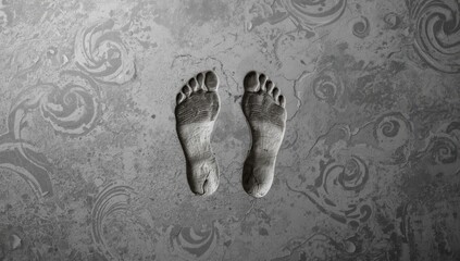 Two sets of footprints on concrete