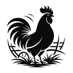 Obraz premium Vintage Rooster Illustration Vector in Woodcut Engraving Style.