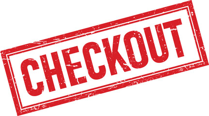 Red Rectangular Distressed Rubber Stamp Featuring CHECKOUT Text, Isolated on White