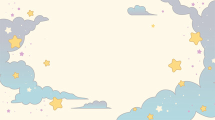 Obraz premium Magical Night Sky Background with Cute Clouds and Sparkling Stars Illustration