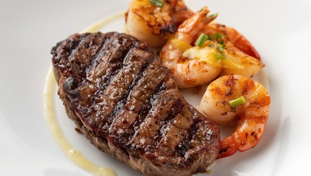 Beef, shellfish, and barbecue prawns