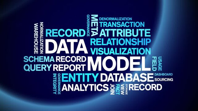 Data Model animated word cloud-text design animation tag kinetic typography seamless loop.