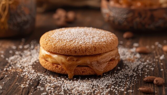 Caramel-filled Peruvian cookie dusted with sugar
