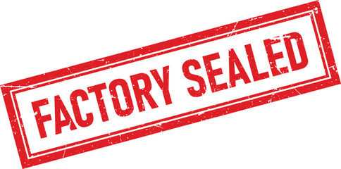 Distressed Red Factory Sealed Text Inside Rectangular Rubber Stamp Effect