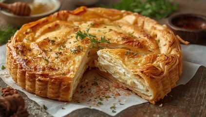 Close-up of Greek cheese pie