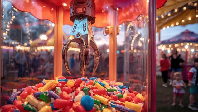 Close-up of a claw machine game in a vending machine