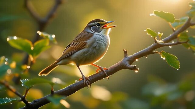 Robin bird with red breast perched on a tree branch in nature