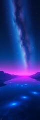 Obraz premium Cosmic vista; celestial lake beneath starry expanse, ethereal landscape, astral expanse