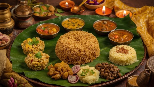 Kerala boiled rice or brown rice, favored in Onam sadhya, pairs well with Sambar, Rasam, and ghee parippu dal, enjoyed during Vishu and Diwali in South India