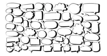 Obraz premium Comic book speech bubbles set with halftone shadows and retro pop art style design elements