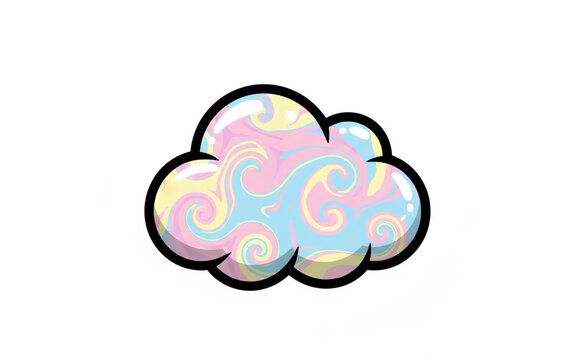 A colorful cloud with swirling patterns is depicted in a simple illustration style viewed from directly above in a plain environment