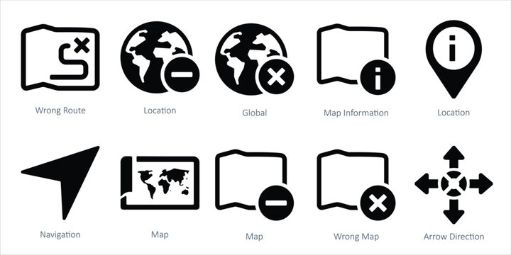 set of navigation icons as global map information