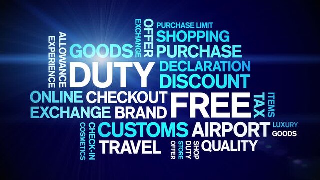 Duty Free animated word cloud-text design animation tag kinetic typography seamless loop.