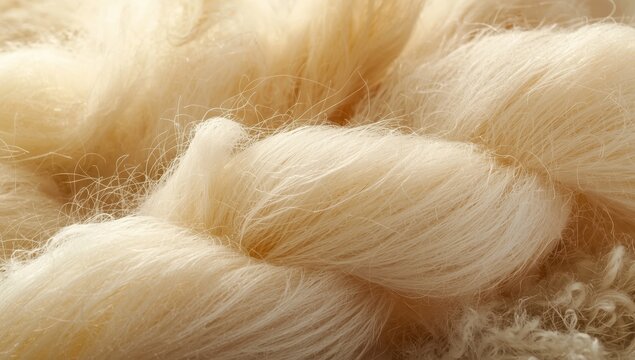 Close-up of uncolored wool roving displaying gentle natural fibers for crafting and eco-friendly fabric creation