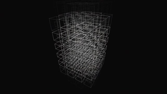 Seamless 4K loop of a Brutalist dawn module array performing a recursive construction pulse. Dense 3D isometric architectural geometry for smart city visualization and metaverse structural design.