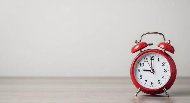 Red Retro Alarm Clock on Wooden Surface