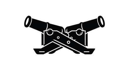 Two crossed cannons with swords beneath a dramatic historical emblem in black silhouette high quality professional