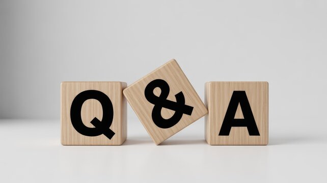Wooden blocks display the letters Q and A separated by an ampersand symbol on a clean white surface