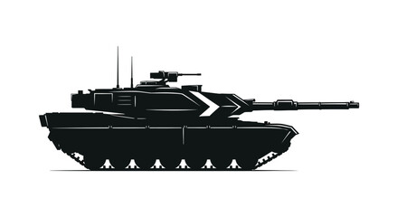 A striking black silhouette of a modern main battle tank displaying powerful weaponry and design silhouette © nhpvect02