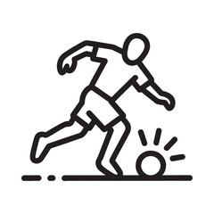Simple black and white line drawing of a person running with a soccer ball
