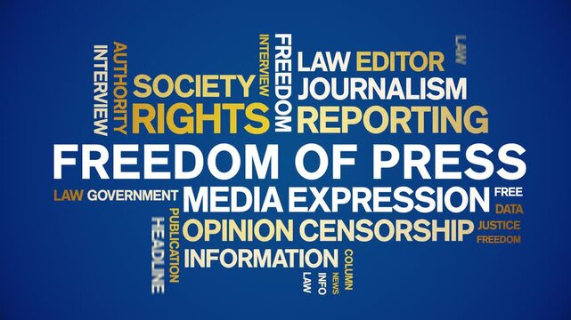 Freedom of Press animated word cloud-text design animation tag kinetic typography seamless loop.