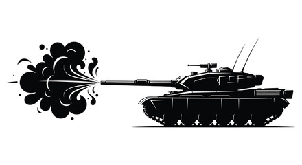 A powerful tank firing its main gun emitting smoke and showcasing a bold silhouette high quality © nhpvect02