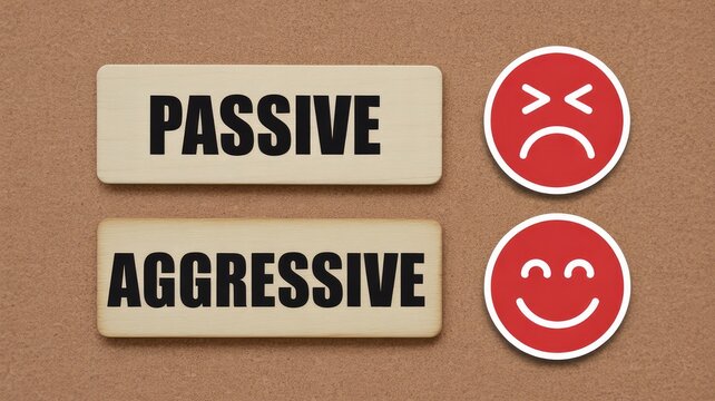 Comparing passive and aggressive communication styles using wooden blocks and contrasting emotional face icons