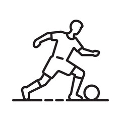 Line art illustration of a soccer player running with a ball on grass