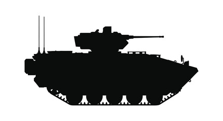A stark black silhouette of a modern military tank showcasing its powerful design silhouette high quality © nhpvect02