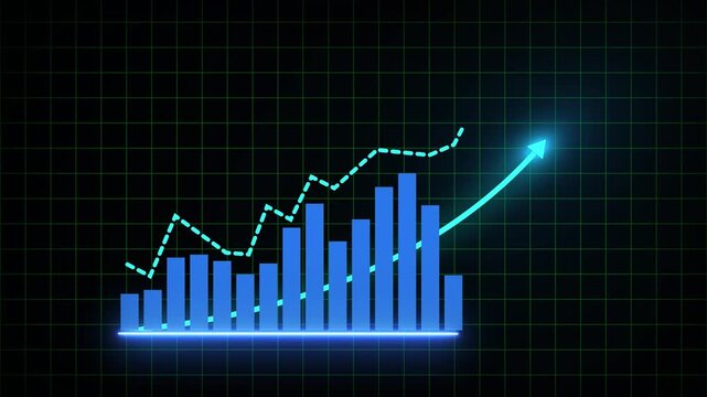 Business growth concept in allusive graph chart showing marketing sales profit increasing to future target . on Black Screen and Features 4k Motion graphics