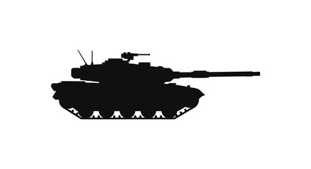 A stark black silhouette of a modern battle tank showcasing military power and design silhouette © nhpvect02