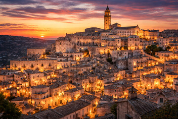 Fototapeta premium Aerial View Of Ancient Stone City During Warm Golden Hour