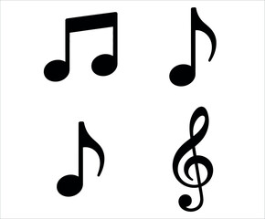 Fototapeta premium Set of black musical notes and treble clef on white background vector illustration.