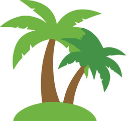 Cartoon palm trees on tropical island mound, simple vector illustration representing vacation, beach, summer holiday, nature, and travel themes © Rebeka