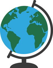 Educational globe with continents on stand, vector illustration symbolizing geography, Earth, global learning, travel, and worldwide knowledge themes © Rebeka
