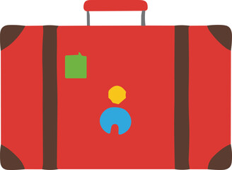 Red travel suitcase with stickers, vector illustration representing vacation, luggage, packing, tourism, holiday journey, and travel preparation themes © Rebeka