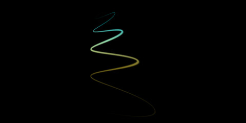 A captivating luminous abstract spiral line elegantly transitions with a beautiful color gradient from teal to golden yellow, creating a dynamic visual against a deep dark void.