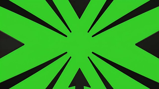 Abstract geometric pattern of radiating green shapes against black