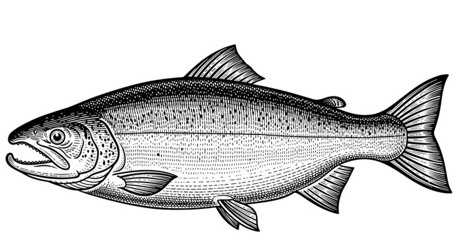 Vintage engraving illustration of a salmon fish