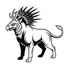 Unique vector of a mythical creature with spikes on its back and a lion-like body standing proudly.