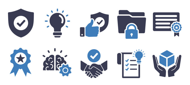  set of intellectual property icons as protection trade