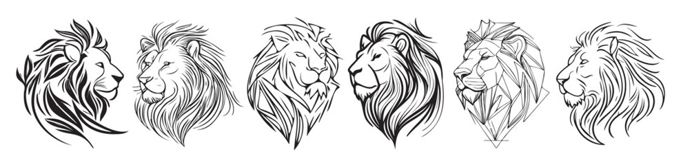  lion head label set hand drawn sketch vector illustration  © Ohgw